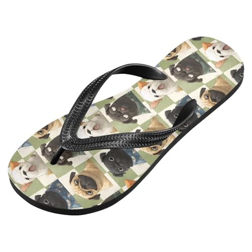 Flip Flop Sandals Checkered Dogs Print for Women Men Beach Outdoor XS2