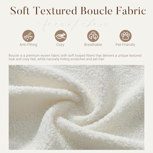 Image of Accent Chairs Set of 2 for Living Room, Boucle Fabric, Beige | Modern Accent Chair with Cloud Backrest, Soft Textured Boucle Fabric, Small Reading Chair for Sunroom, Reception Area