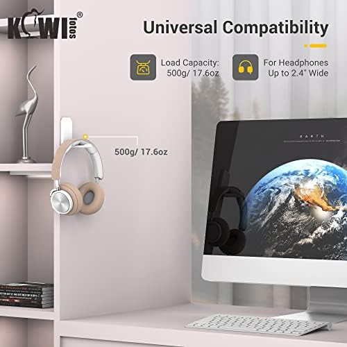 KIWIFOTOS Adhesive Desk Headphone Hanger, PC Gaming Headset Holder Stand, Adhesive Holder Mount for Wall, Foldable Magnetic Design Headphones Hook Mount Under Desk  White