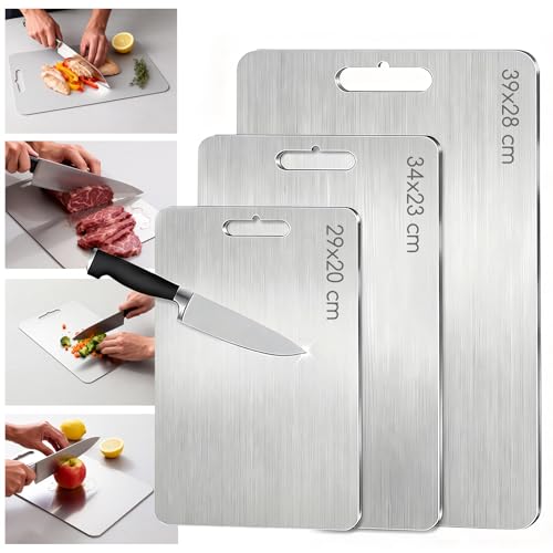 Lista de Alfombrillas de corte los más recomendados. 41 Titanium Cutting Board,Tabla de cortar,Tablas de Cortar de Titanio 100% Puro para Cocina,304 Tabla de cortar de acero inoxidable,Alfombrilla de Corte Antideslizante de Doble Cara...