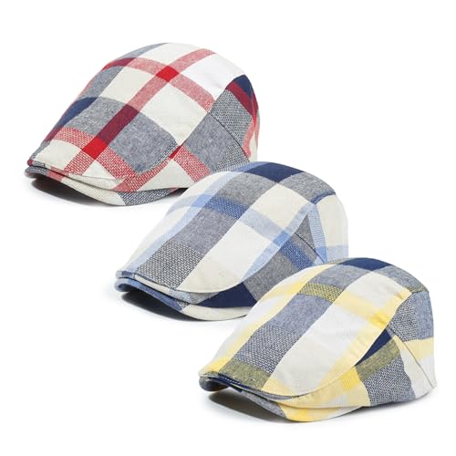 Image of 3Pcs Men's Newsboy Caps Cotton Cooling Hat Adjustable Flat Cap for Men