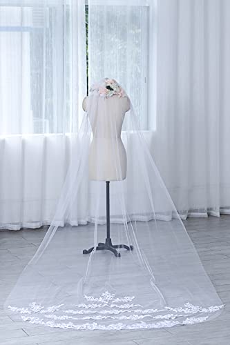 image for Bmirth 1 Layer Bridal Wedding Veil Cathedral Long Length Lace Bride Tu