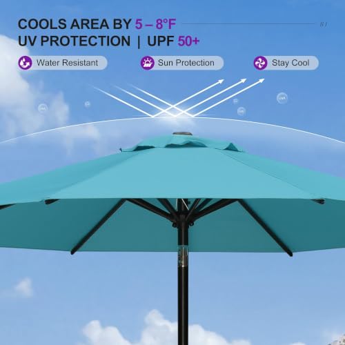 PURPLE LEAF Patio Umbrella with Base 10' UV Protection Pool, Turquoise Blue — view 3