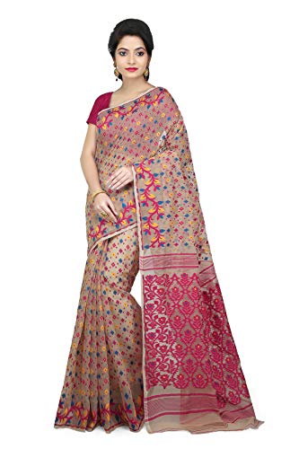 Image of WoodenTant Women's Dhakai Jamdani Soft Cotton Silk Saree With Thread Work.