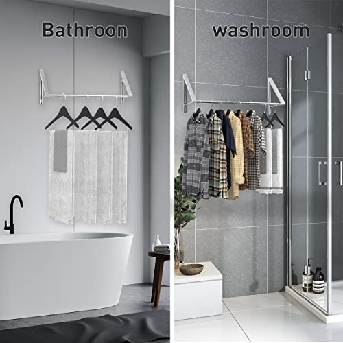 Anjuer Laundry Room Drying Rack Wall Mounted Clothes Hanger Folding Wall Coat Racks Aluminum Home Storage Organiser Space Savers Silver 2 Rakcs With Rod #TOP7