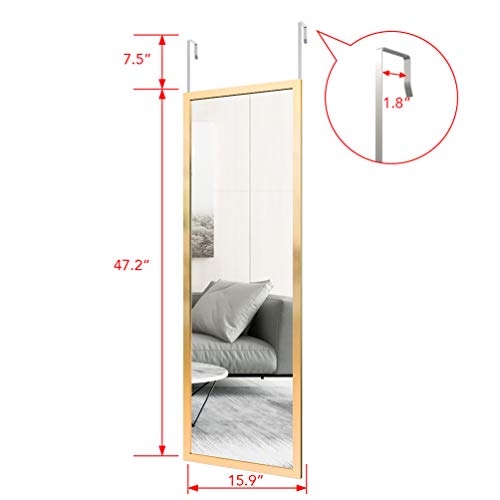 Image of whitebeach 48 inch x 16 inch Over The Door Full Length Mirror Hanging Door Mirror Wall Mirror Hanging Dress Bedroom Gold