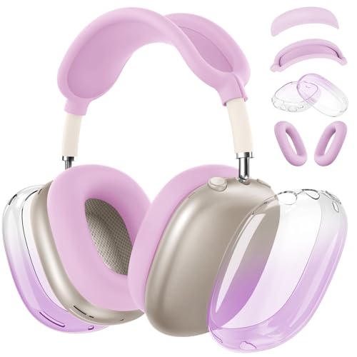 Image of Silicone Case Cover for AirPods Max 2,Clear Gradient TPU Ear Cups Cover /Ear Pad Case Cover /Headband Cover for AirPods Max 2 /1 (2026 /2024 /2020),Transparent Accessories for Apple AirPod Max,Light Purple