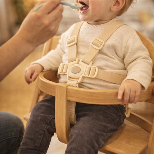 Hochstuhl 5-Punkt Gurtsystem, 1 Set, kompatibel mit Hauck, Stokke Tripp Trapp, Roba, uvm., in Beige, Gurt mit Brustclip, verstellbarer Kinderhochstuhl Sicherheitsgurt, Hochstuhlgurt 5 Punkte System