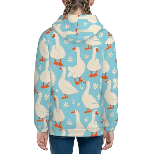 White Geese and Flower Kids Pullover Hoodies Boys Sweatshirts Girls Athletic Clothes with Pocket4