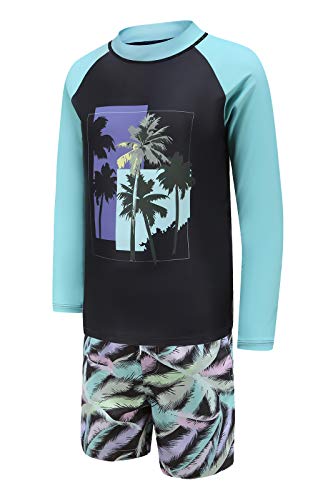 Boys Two Piece Rash Guard Swimsuits Set Kids UPF 50+ Sun Protection Long Sleeve Swimshirt with Board Shorts Black Size 8/6-8