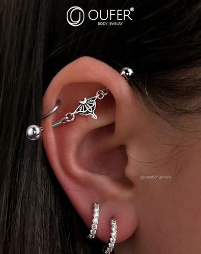 OUFER Moth Industrial Piercing jewelry, Chain Industrial Bar, 316L Surgical Steel 14G Industrial Earrings for Women Men, Hallween Industrial Jewelry2