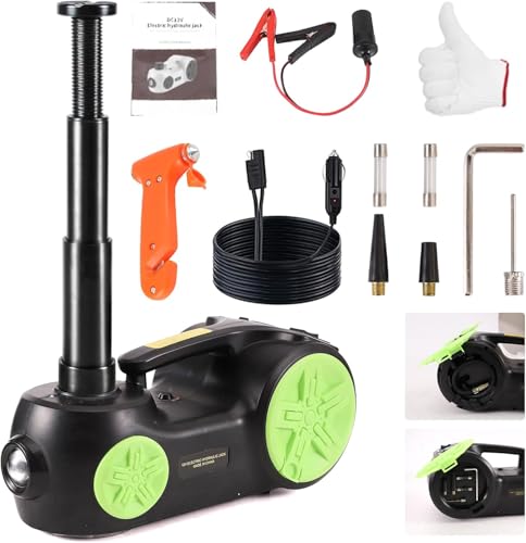 Image of JANVITHA DC 12V Electric Hydraulic Car Jack with Electric Impact Wrench Digital Tire Inflator and LED Light | Repair Tool Kit 5 in 1 Set | Weight Capacity 5 Ton |JCJDS5T-EM (Height Upto 17.7 Inches)