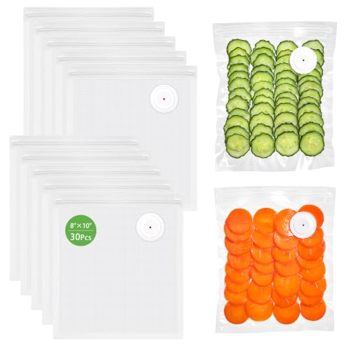 Image of Syntus 30 Reusable Vacuum Sealer Bags for Food, Small 8 inch x 10 inch Food Storage Zipper Bags with Air Valve BPA-free Leakproof Keep Food Freshness, Compatible with Compact Vacuum Sealers