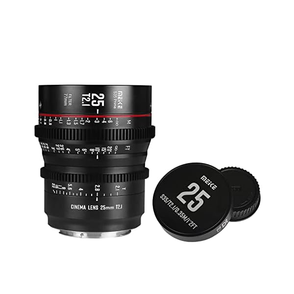 MEKE 25mm T2.1 Super 35 Prime Manueller Fokus Kino-Objektiv für EF-Mount Cine Kamera, kompatibel mit Canon C200 C300 II, RED Komodo, BMPCC 6K, Z CAM E2-S6 BMPCC 6K Pro