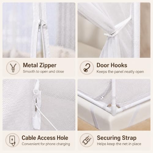 Image of Dawnwake Mosquito Net for King Size Double Bed, Anti-Fall Machardani Mosquito Net for Babies and Adults, Portable Foldable Mosquito Net Tent for Travel /Camping (White, 200x180 cm)