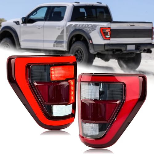 Duolctrams Pair Halogen Upgrade FULL LED Black Bezel Tail Lights Lamps w/Blind Spot (Module NOT Included) Assembly Compatible for 2021-2023 Ford F150 F-150 ML3Z13404C ML3Z13405C