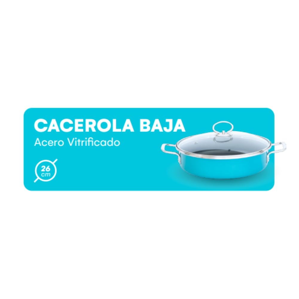 Casseruola Bassa Antiaderente 26 Cm Latt Home In Acciaio Vetrificato Turchese – Adatta A Induzione, Gas E Forno – Senza PFOA, Ecologica, Con Coperchio – Fino Al 50% Di Risparmio Energetico - 6