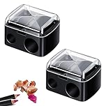 YHQZ 2 Pcs Eyeliner Sharpener, 2 Holes Makeup Sharpener, Eyebrow & Eyeliner Pencil Sharpener, Black, Plastic & Stainless Steel