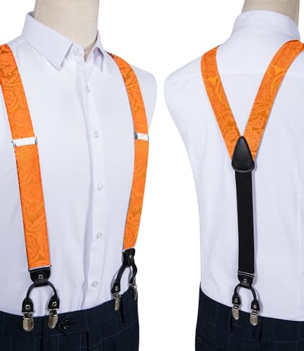 Image of DiBanGu Paisley Bow Tie and Supenders for Men Tuxedo Heavy Duty 6 Clips Suspender Adjustable Y-Shape Mens Trouser Braces