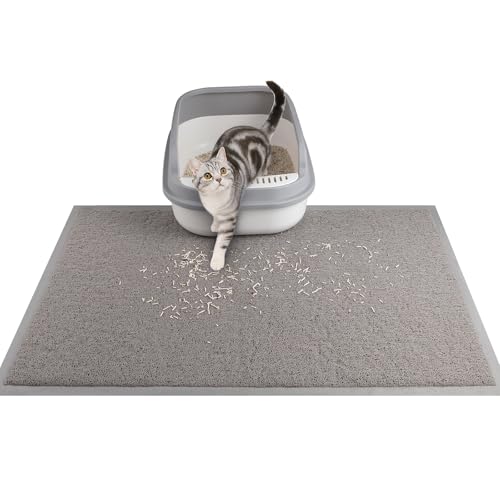 Cat Litter Mat, 35.5x23.6 in Litters Box Mat Waterproof Non-Slip Easy to Clean Washable Trapping Mat for Kitty(Gray)