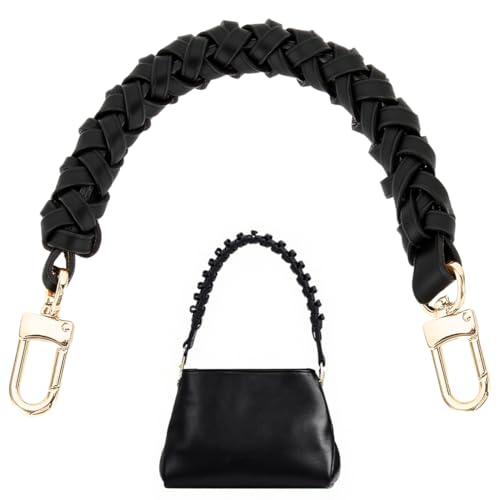 DIFLAX Geflochtener Echtleder-Griff 31cm,Geflochtener Griff für Beaubourg Hobo Top Handle Neonoe Strap Neverfull Pouch Pochette Griff (Schwarz)