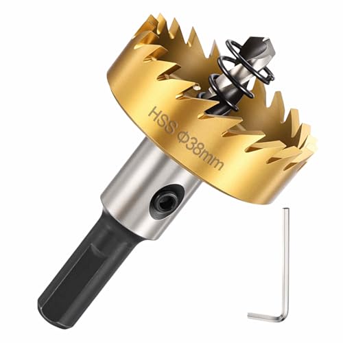 DTGN 1-1/2" Hole Saw 4341 High Speed Steel - 38mm Hole Cutter - Good for Thin Metal/PVC/Acrylic/Plastic/Wood Board - Gold