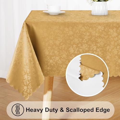Image of Smiry Rectangle Table Cloth, Waterproof Heavy Duty Vinyl Tablecloths, Wipeable Washable Table Cover for Kitchen and Dining Room (Gold, 60 inch X 120 inch)