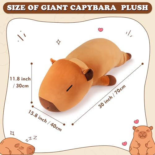 Image of Auspicious beginning 30'' Giant Capybara Plush Stuffed Animal- Cute Capybara Plush Pillow Plushies, Large Body Pillow Capybara Stuffed Animal, Cute Body Pillow Birthday Gifts for Kids Girls Boys