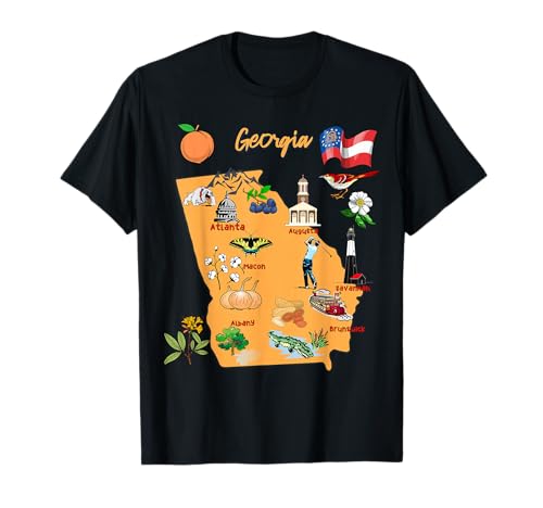 Tourism map of Georgia State, USA, Major Cities, Flag T-Shirt