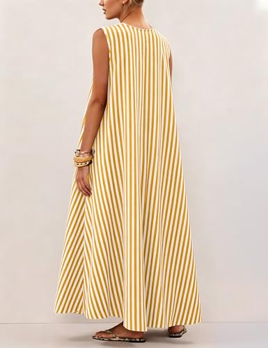 Image of Women Sleeveless Ruched Maxi Dress Scoop Neck Long Elegant Dresses Wide Shoulder Strap Blouse Dress with Side Pockets