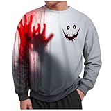 ハロウィン 長袖Tシャツ メンズ パーカー 血痕 血文字 プリント スウェットシャツ クルーネック プルオーバー ノーフード カジュアル トレーナー レジャー ァッション 大きいサイズ 文化祭 コスプレ 仮装 春秋冬 防寒