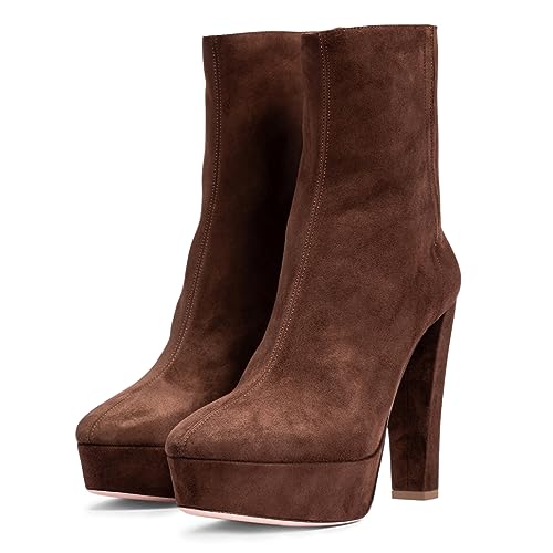 FOWT Women Round Toe Back Zipper Ankle Boots Fashion Platform Chunky High Heel Ladies Comfy Daily Winter Party Dress Shoes Size 4-16 US2