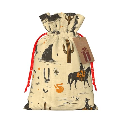 Sac cadeau de Noël en lin de qualité supérieure motif cavalier western rustique