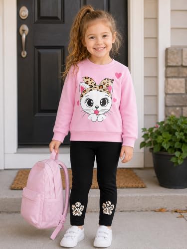 Image of RETSUGO Toddler Girls 2 Piece Outfits Long Sleeve Sweatshirt Leggings Pants Fall Winter Casual Clothes Sets 3‑8 Years
