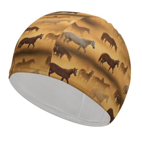 Comfortable Swim Caps for Long Hair, Wild Horse Art Bathing Cap for Women Men Adults, Protecting Hair and Ears Swimming Accessories