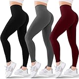 Blisset 3 Pack High Waisted Leggings for Women-Soft Athletic Tummy Control Pants for Running Yoga Workout Reg & Plus Size