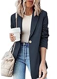 Dokotoo Ladies Business Blazer Jackets for Women Casual Spring for Work Button Open Front Fashion Lapel Solid The Office Jacket with Pockets Navy Blue Small