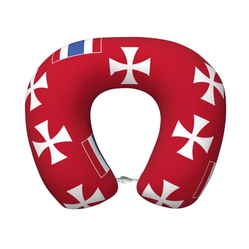 Almohada en forma de U de la bandera de las islas Wallis y Futuna, cómoda y portátil, adecuada para oficina, viajes, descanso y alivia la presión del cuello
