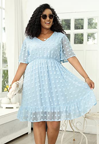 Image of Keluummi Plus Size Wedding Guest Dress for Curvy Women, Boho Floral Empire Waist Midi with Sleeve