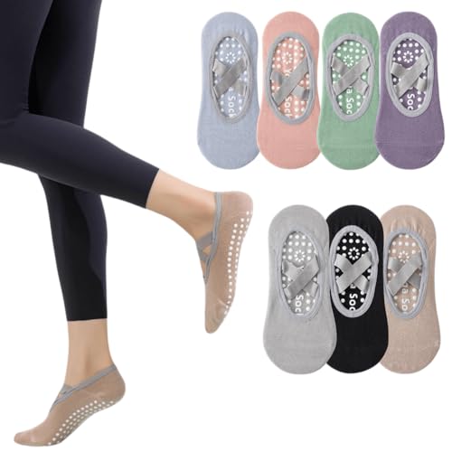 7-Pack Women's Non-Slip Yoga Socks,US 5-10 Sizes, Moisture-Wicking, Anti-Skid Soles for Stable Practice Sessions