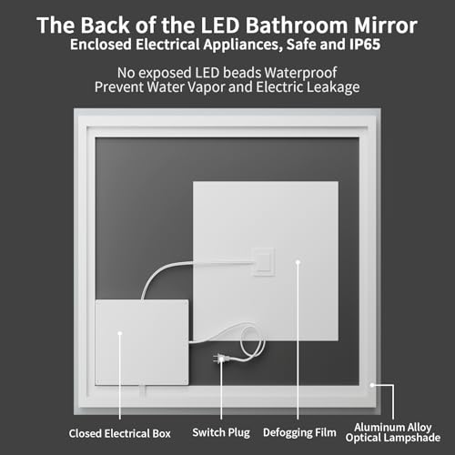 Image of Koonmi 42x42 LED Bathroom Mirror with Light, Anti-Fog, 3 Colors