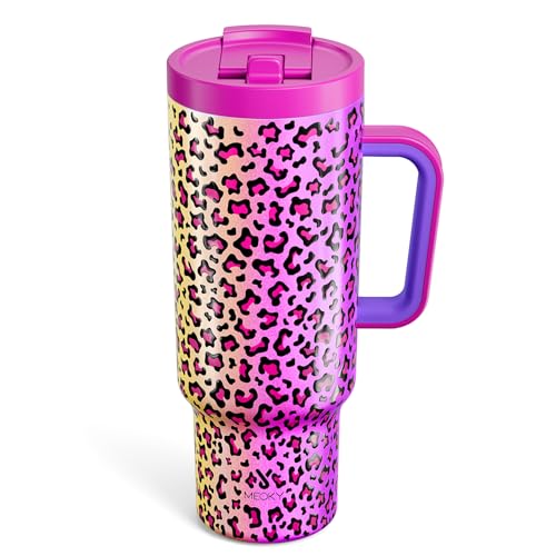 Meoky 40 oz Tumbler with Handle and Flip Straw, 100% Leakproof Tumbler with Lid and Straw, Stainless Steel Insulated Cup, Cupholder Friendly, Keeps Cold for 34 Hours (Celebration)