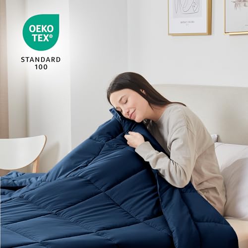 Image of Nestl Quilted Down Alternative Comforter - Queen Size, All Season Navy Duvet Insert with Corner Tabs