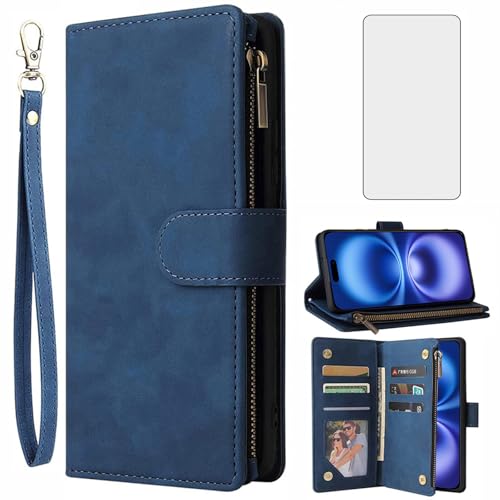 Étui portefeuille compatible avec iPhone 16 housse à rabat cuir avec accessoires cellulaires