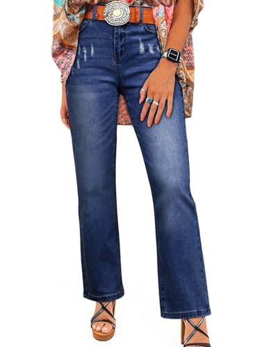 SHEWIN Straight Leg Jeans for Women Trendy High Rise Tapered Flare Jeans Stretchy Wide Leg Ankle Denim Pants with Pockets