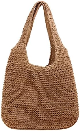 DKIIL NOIYB Straw Shoulder Bag For Women, Large Straw Bags Weave Handmade Handle Tote Bag Summer Beach Straw Handbags Bohemian Crossbody Bag