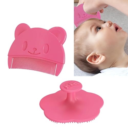2pcsCepillo de Baño para Bebés, Cepillo para la Costra Láctea Y Peine, Suave Juego de Cepillos de Silicona para el Baño del Bebé con Cepillo de Cerdas para la Costra Láctea Y Caja de