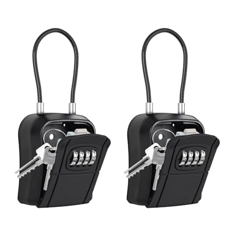 Portable Key Lock Box, Lock Box for House Key, Key Holder Safe Security Lock Box for Indoor, Outdoor, Garage, Garden, Store (2 Pack, Black) Cover