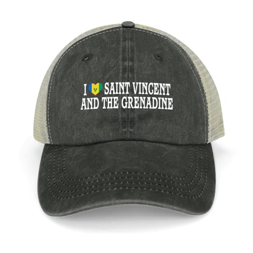 Yelolyio Casquette d'extérieur pour homme avec dos en maille et inscription « I Love Saint Vincent and the Grenadine » Casquettes en coton avec drapeau de Saint-Vincent-et-les Grenadines Casquettes de