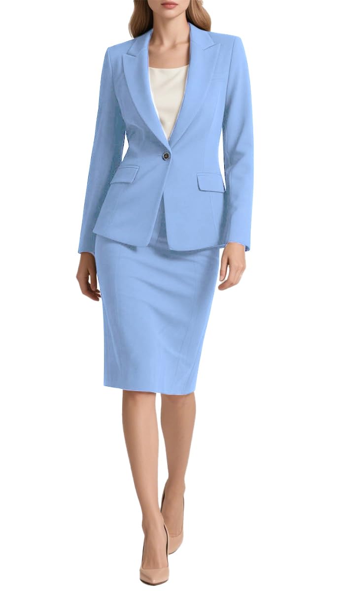 Womens 2 Piece Skirt Suit Set Slim Fit Business Blazer and Pencil Skirt Outfits